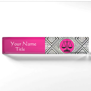 JURISTISCHES BÜRO, ATTORNEY PINK FUCHSIA WHITE DAM NAMENSPLAKETTE