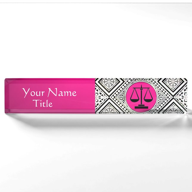 JURISTISCHES BÜRO, ATTORNEY PINK FUCHSIA WHITE DAM NAMENSPLAKETTE (Vorderseite)