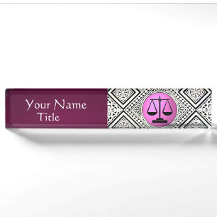 JURISTISCHES BÜRO, ATTORNEY PINK LILA WHITE DAMASK NAMENSPLAKETTE