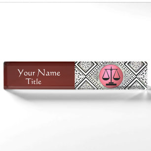 JURISTISCHES BÜRO, ATTORNEY RED PINK WHITE DAMASK NAMENSPLAKETTE