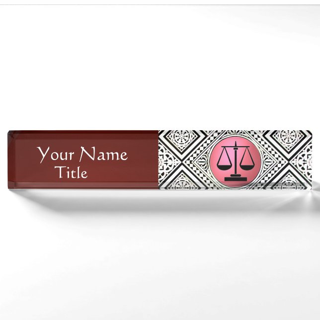JURISTISCHES BÜRO, ATTORNEY RED PINK WHITE DAMASK NAMENSPLAKETTE (Vorderseite)