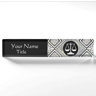 JURISTISCHES BÜRO, ATTORNEY SCHWARZ-WEISS DAMASK NAMENSPLAKETTE