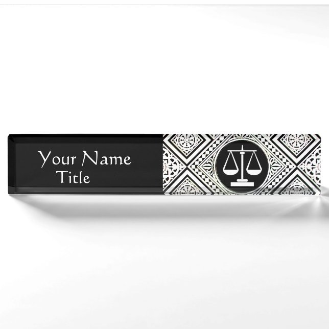 JURISTISCHES BÜRO, ATTORNEY SCHWARZ-WEISS DAMASK NAMENSPLAKETTE (Vorderseite)