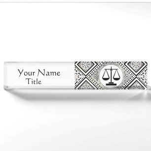 JURISTISCHES BÜRO, ATTORNEY SCHWARZ-WEISS DAMASK NAMENSPLAKETTE