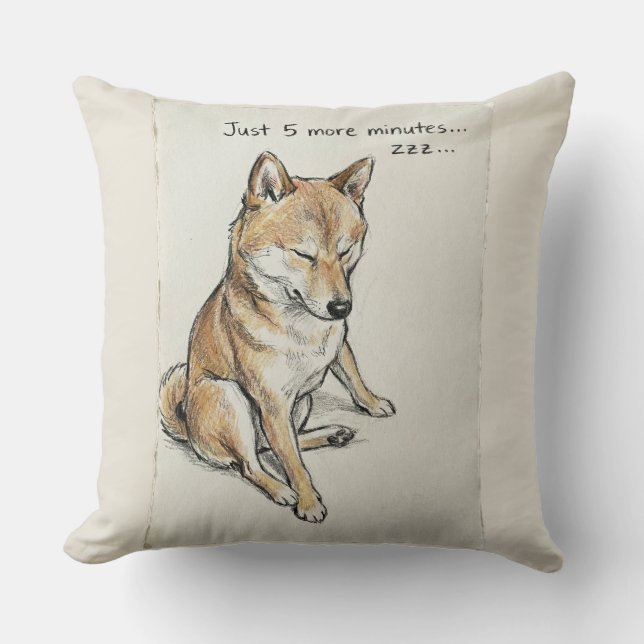 "Just 5 More Minutes" Sleepy Shiba Inu Nap Art Kissen (Vorderseite)