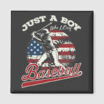 Just a boy who loves baseball square magnet<br><div class="desc">Just a boy who really loves baseball funny baseball design Gift Square Magnet Classic Collection.</div>