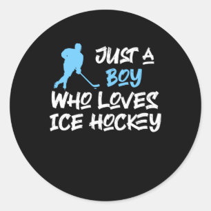 just a boy who loves ice hockey runder aufkleber