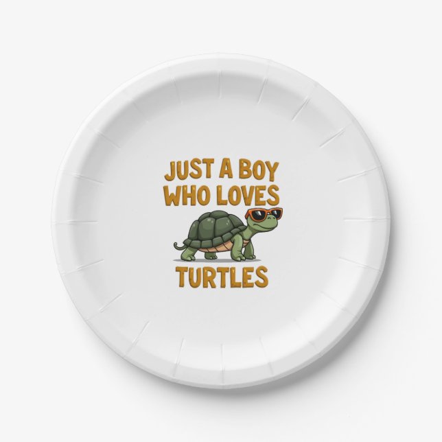 Just a boy who loves turtles Children boy (2) Pappteller (Vorderseite)
