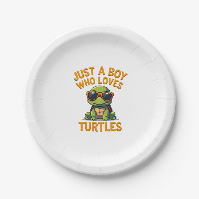 Just a boy who loves turtles Children boy Pappteller (Vorderseite)
