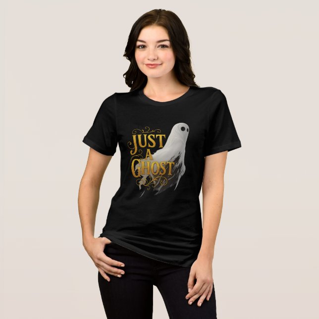 Just a Ghost Moody Halloween Art Tri-Blend Shirt (Vorderseite voll)