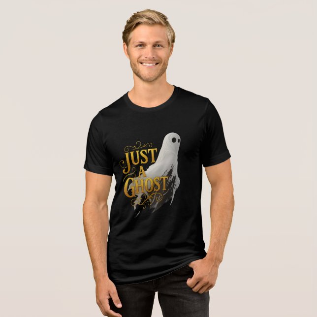 Just a Ghost Moody Halloween Art Tri-Blend Shirt (Vorderseite voll)