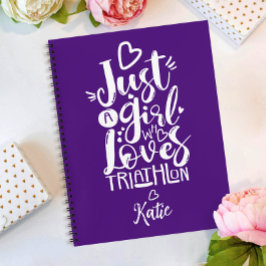 Just A Girl Triathlon Liebe Spaß Lila White Script Notizbuch