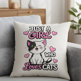 Just a Girl Who Loves Cats Cute Black and White Kissen
