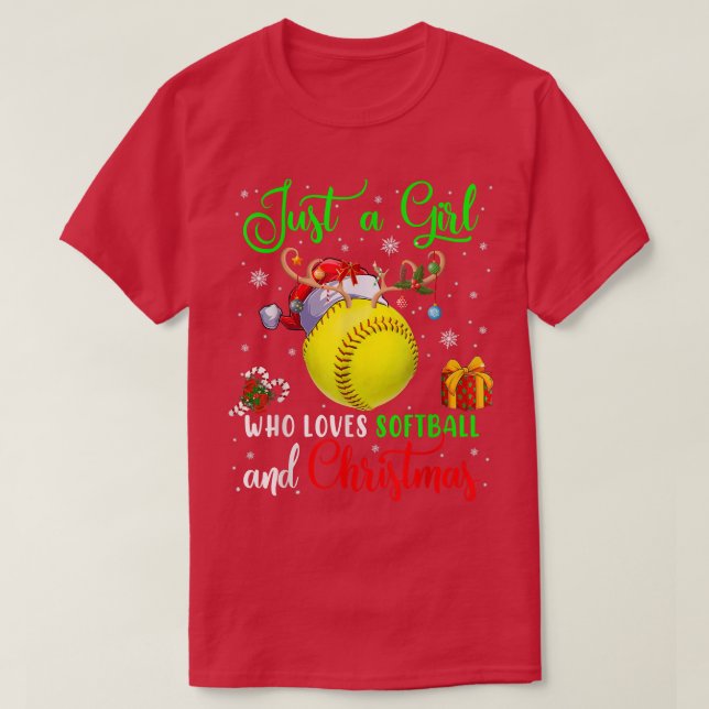 Just A Girl Who Loves Softball and Christmas Santa T-Shirt (Design vorne)