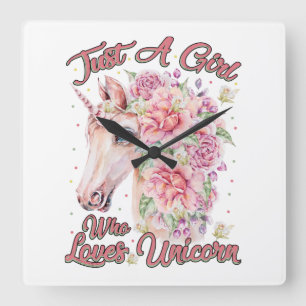 Just A Girl Who Loves Unicorn Quadratische Wanduhr