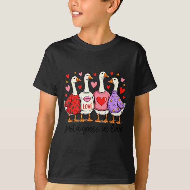 Just A Goose In Love Cute Valentine Coquette Bow G T-Shirt (Vorderseite)