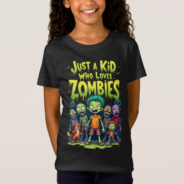 Just a Kid Who Lieben Zombiese Cartoon Halloween T-Shirt (Vorderseite)