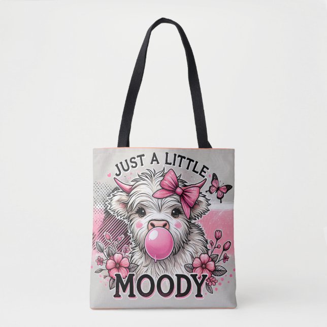 Just A Little Moody Highland Cow Pink Bow Tasche (Vorderseite)