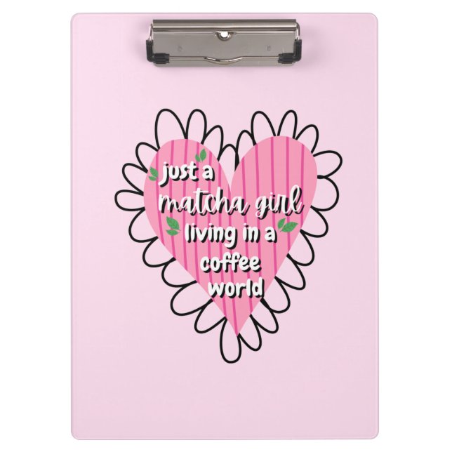 Just a Matcha Girl Heart Aesthetic – Pink Cute  Klemmbrett (Vorderseite)