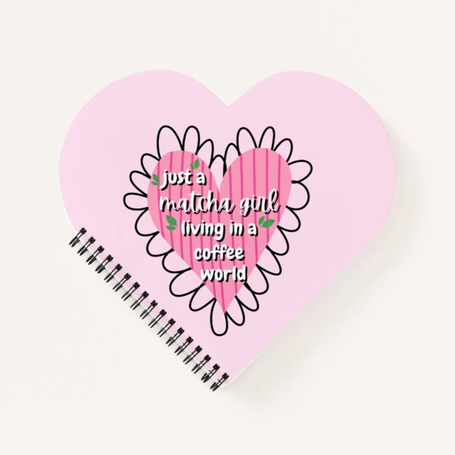 Just a Matcha Girl Heart Aesthetic – Pink Cute  Notizbuch (Vorderseite)
