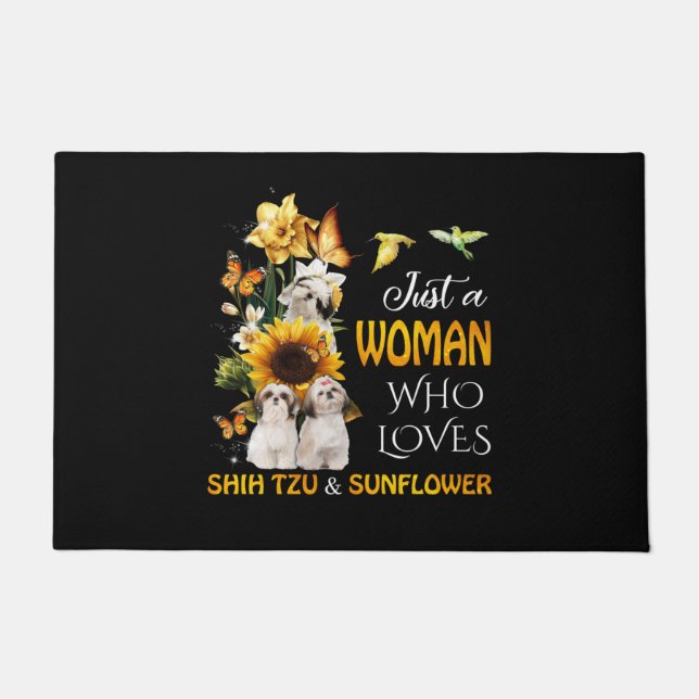 Just A Woman Who Loves Shih tzu & Sunflower Fußmatte (Vorderseite)