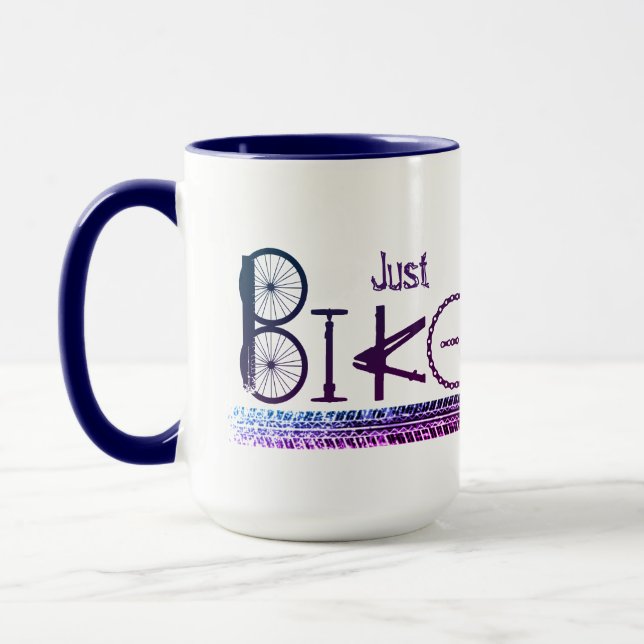"Just Bike" Graffiti aus Fahrradteilen & Reißspure Tasse (Links)
