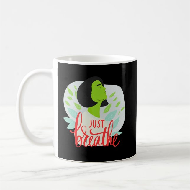 Just Breathe Mindfulness Quote Mug for Daily Calm (Gauche)