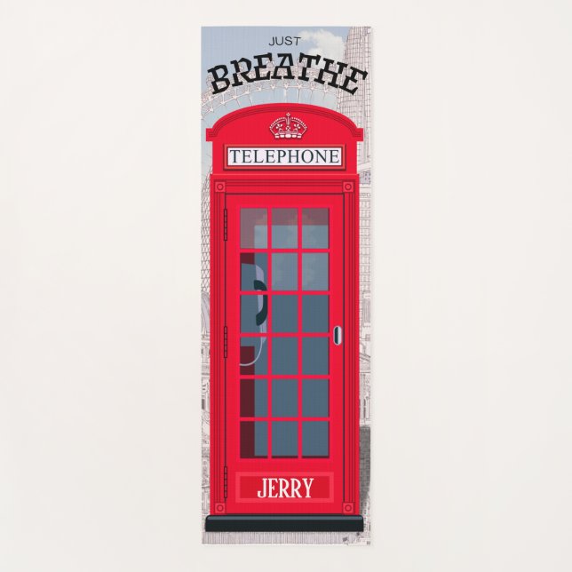'JUST BREATHE' Red London Phone Booth Yogamatte (Vorderseite)