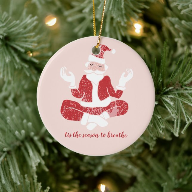 Just Breathe Yoga Santa Keramik Ornament (Baum)