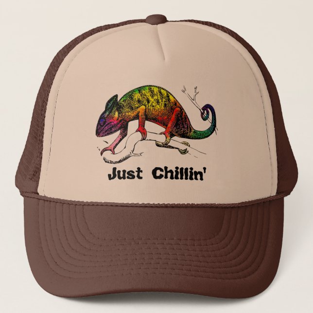 Just Chillin' Rainbow Chameleon Lizard Truckerkappe (Vorderseite)