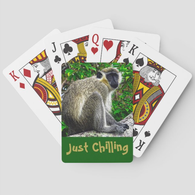 "Just Chilling" Green Monkey Print Playing Cards Spielkarten (Rückseite)