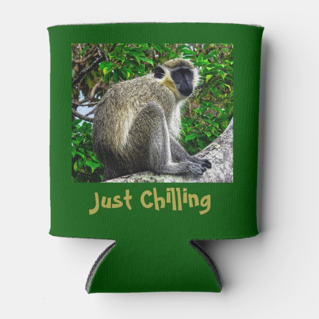 "Just Chilling" grüne Affen-Druck kann kühler Dosenkühler (Vorderseite)