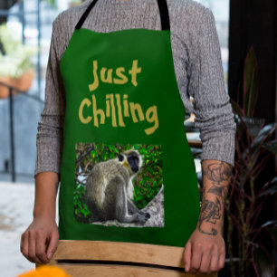 "Just Chilling" grüne Affen Print-Schürze Schürze