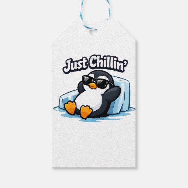 JUST CHILLING PINGUIN Throw Pillow Geschenkanhänger (Vorderseite)
