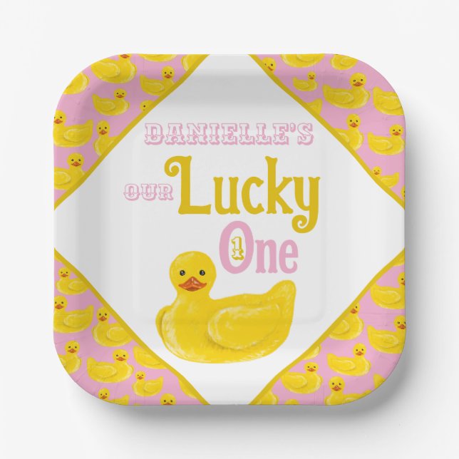 Just Ducky Lucky Einladung zum ersten Geburtstag Pappteller (Vorderseite)