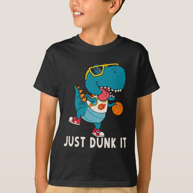 Just Dunk It Fun Dinosaur Bysketbyll League Slam D T-Shirt (Vorderseite)