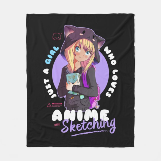 Just Girl Lieben Anime Sketching Ramen Manga Otaku Fleecedecke (Vorderseite)