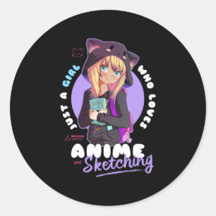 Just Girl Lieben Anime Sketching Ramen Manga Otaku Runder Aufkleber