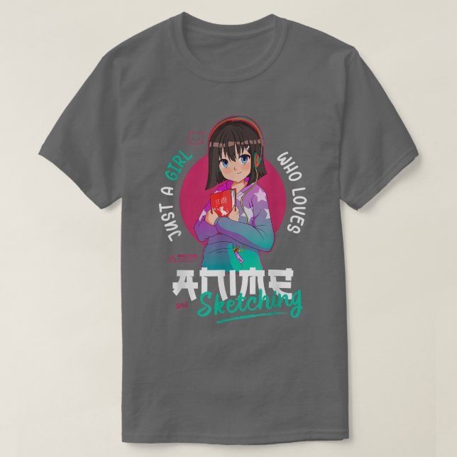 Just Girl Lieben Anime Sketching Ramen Manga Otaku T-Shirt (Design vorne)