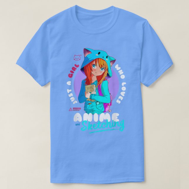 Just Girl Lieben Anime Sketching Ramen Manga Otaku T-Shirt (Design vorne)