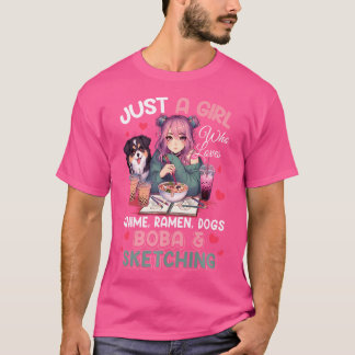Just Girl Who Lieben Anime Ramen Dogs Boba Sketchi T-Shirt