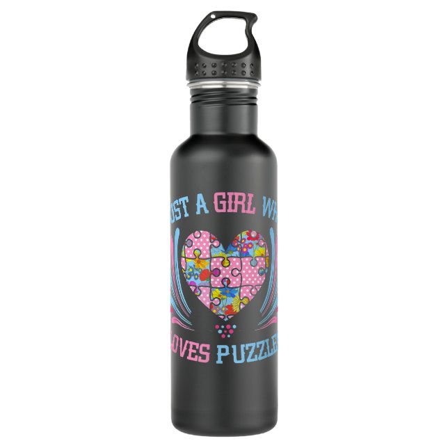 Just Girl Who Lieben Puzzles Jigsaw Puzzle Edelstahlflasche (Vorderseite)