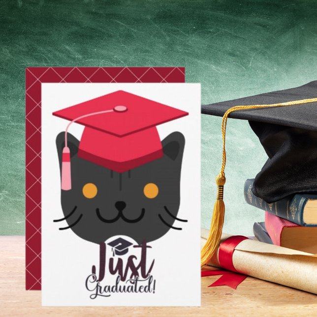 Just Graduated Funny Gray Cat Party Celebration Einladung (Just Graduated Funny Gray Cat Party Celebration Invitation)