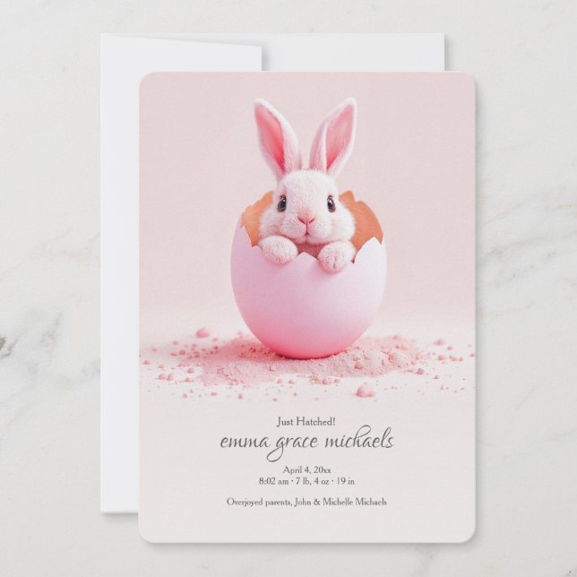 Just Hatched Pink Foto Birth Announ Ankündigung (Vorderseite)