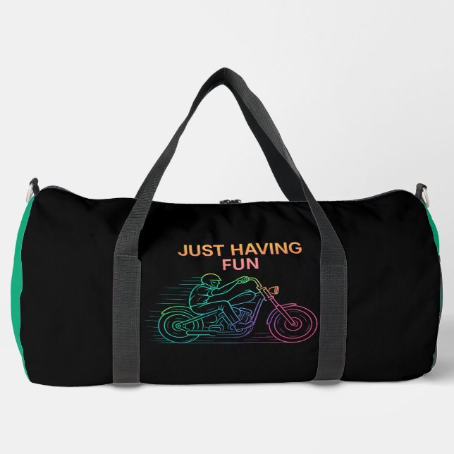 Just Having Fun Colorful Motorcycle Rider Duffle Bag (Vorderseite)