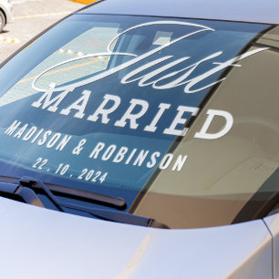 Just heiratete Hochzeit Moderne Skriptautosignatur Fensteraufkleber