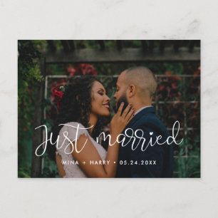 Just heiratete Whimsical Hochzeit Foto Postkarte