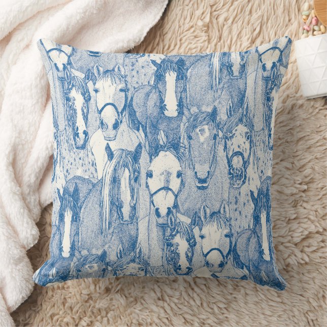 just horses cobalt blue half pearl kissen (Decke)