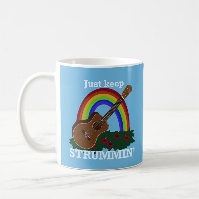 Just Keep Strummin’ Ukulele Rainbow Hawaiian Kaffeetasse (Links)