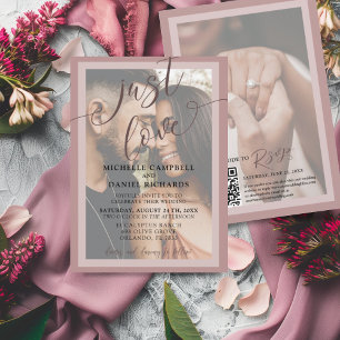 Just Liebe Calligraphy Rose Gold & Foto Hochzeit Einladung